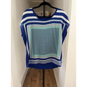 EUC The Limited Women's Large Blue & Green Striped Blouse